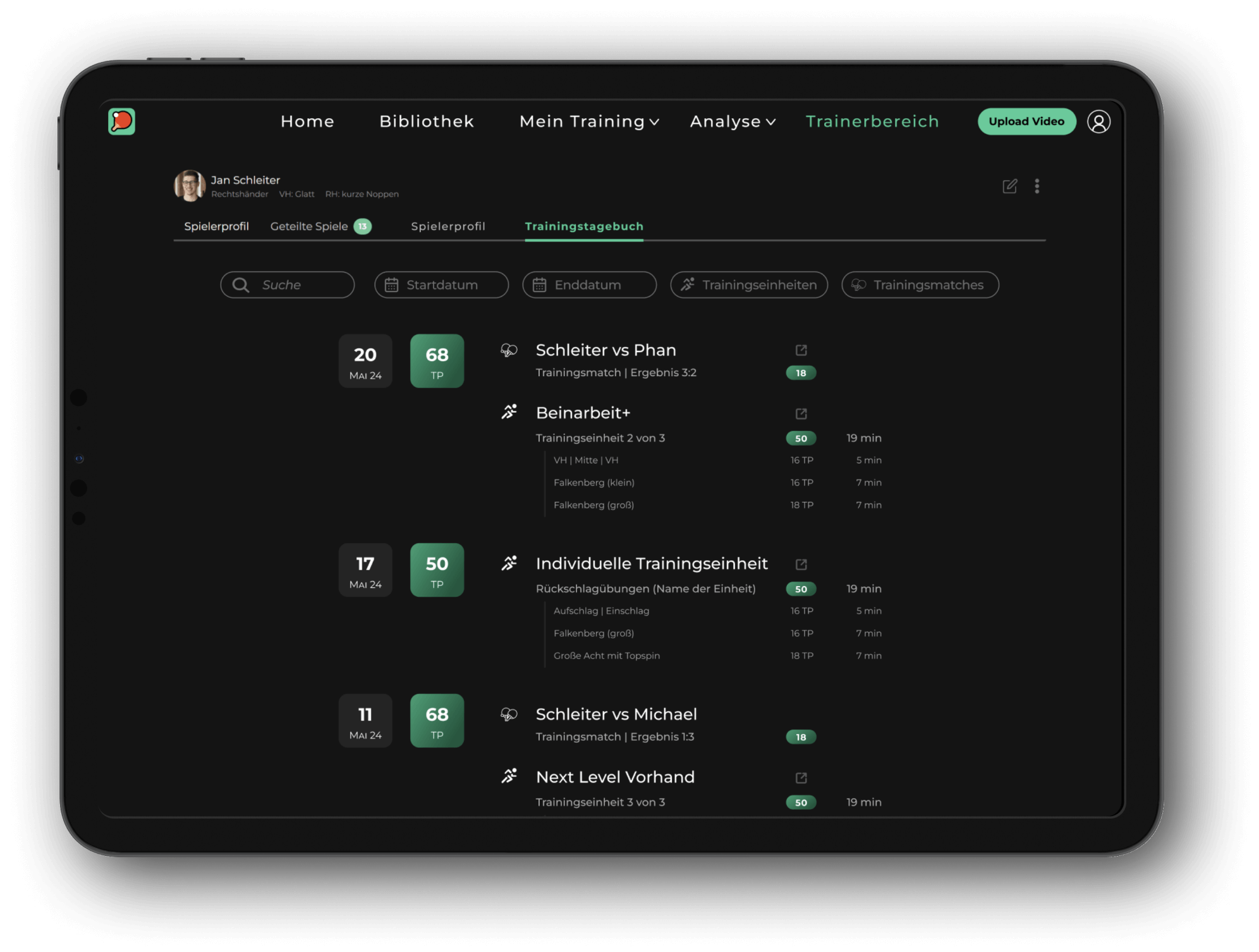 Trainingssteuerung durch das automatische Trainingstagebuch